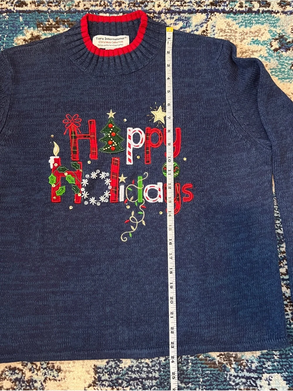 Happy Holidays Navy Knit Sweater Size XL